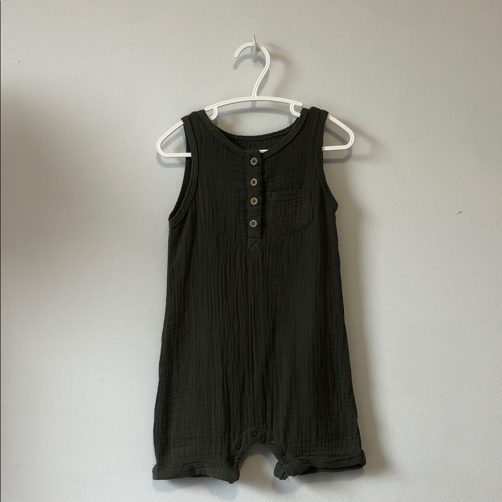 George Dark Green Sleeveless Henley Summer Romper with Chest Pocket